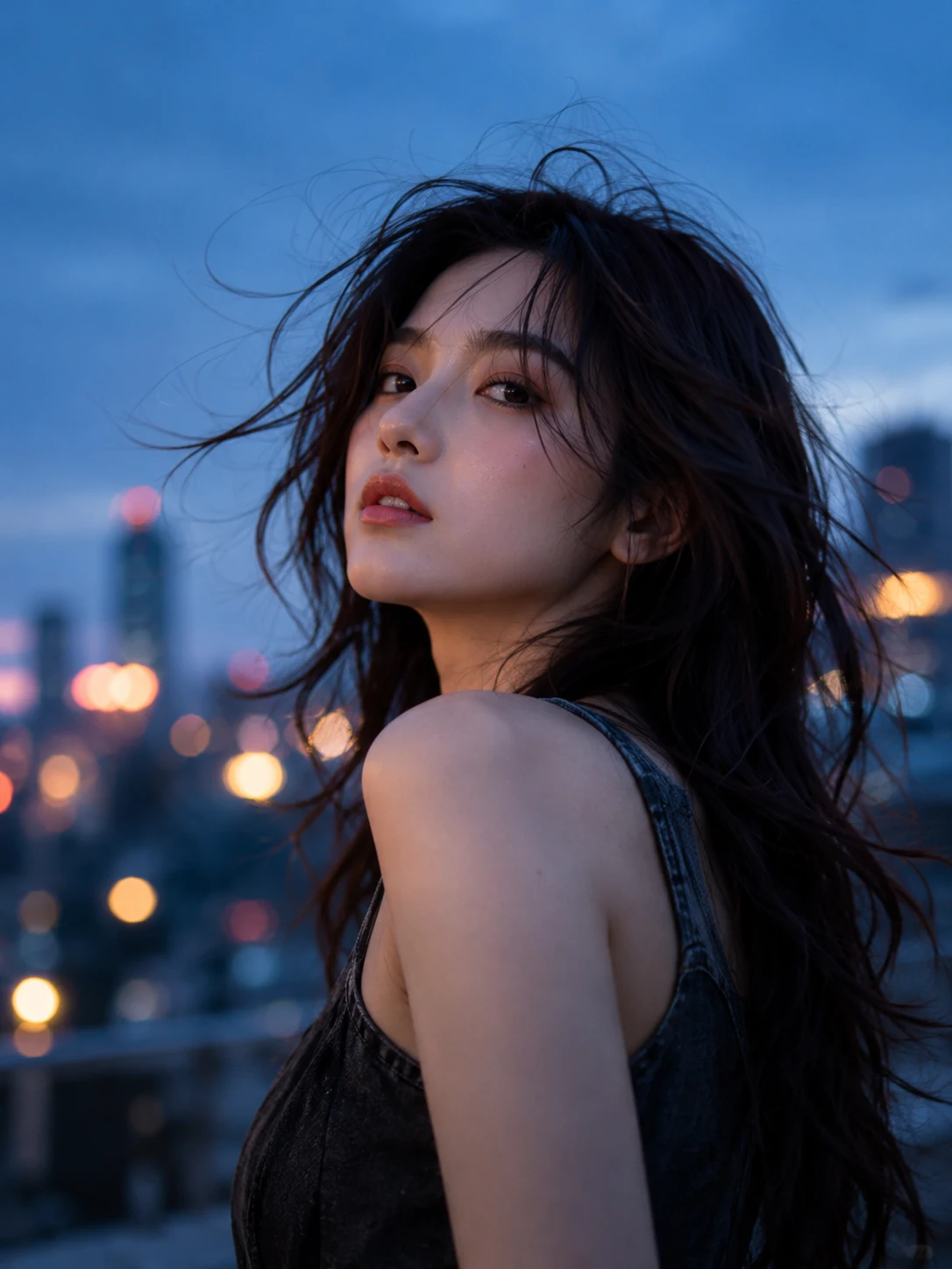 Blue-hour cinematic portrait