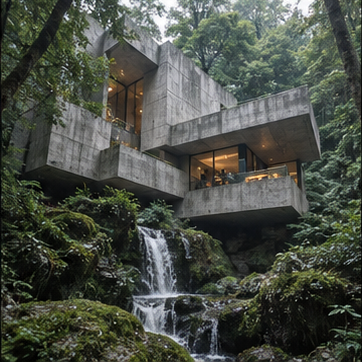 Brutalist house in a forest